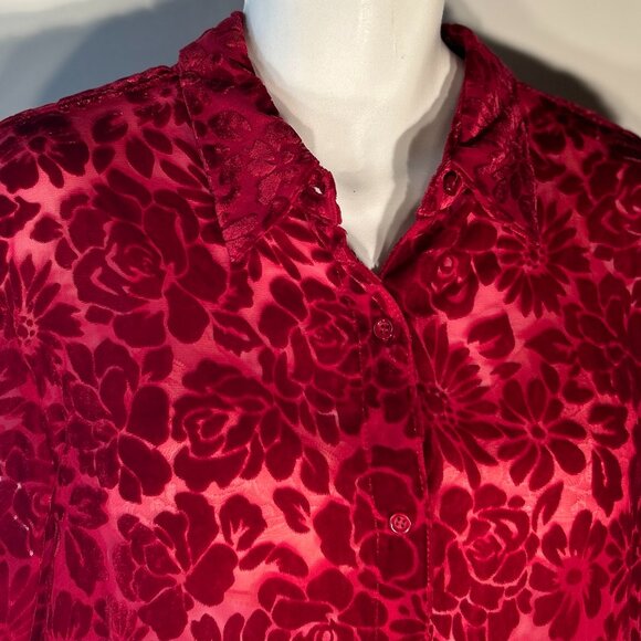 C.L.O.T.H.E.S. SZXL Red Burnout Velvet Button Down Fairy Boho Whimsigoth Romance - Picture 3 of 8